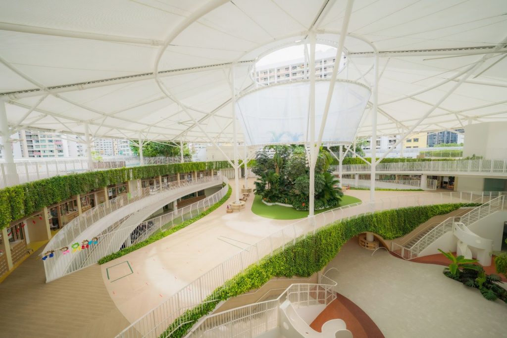 Even at first glance, this preschool feels like a private rainforest.